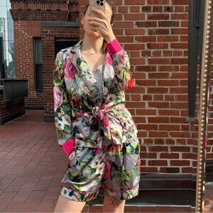 Floral Satin Pajama style Set - Pink Trim